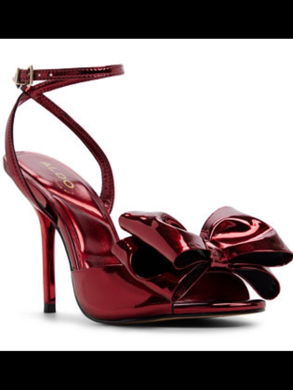 Aldo Metallic Red Bow Ankle-Strap Stiletto Sandals Size 6.5